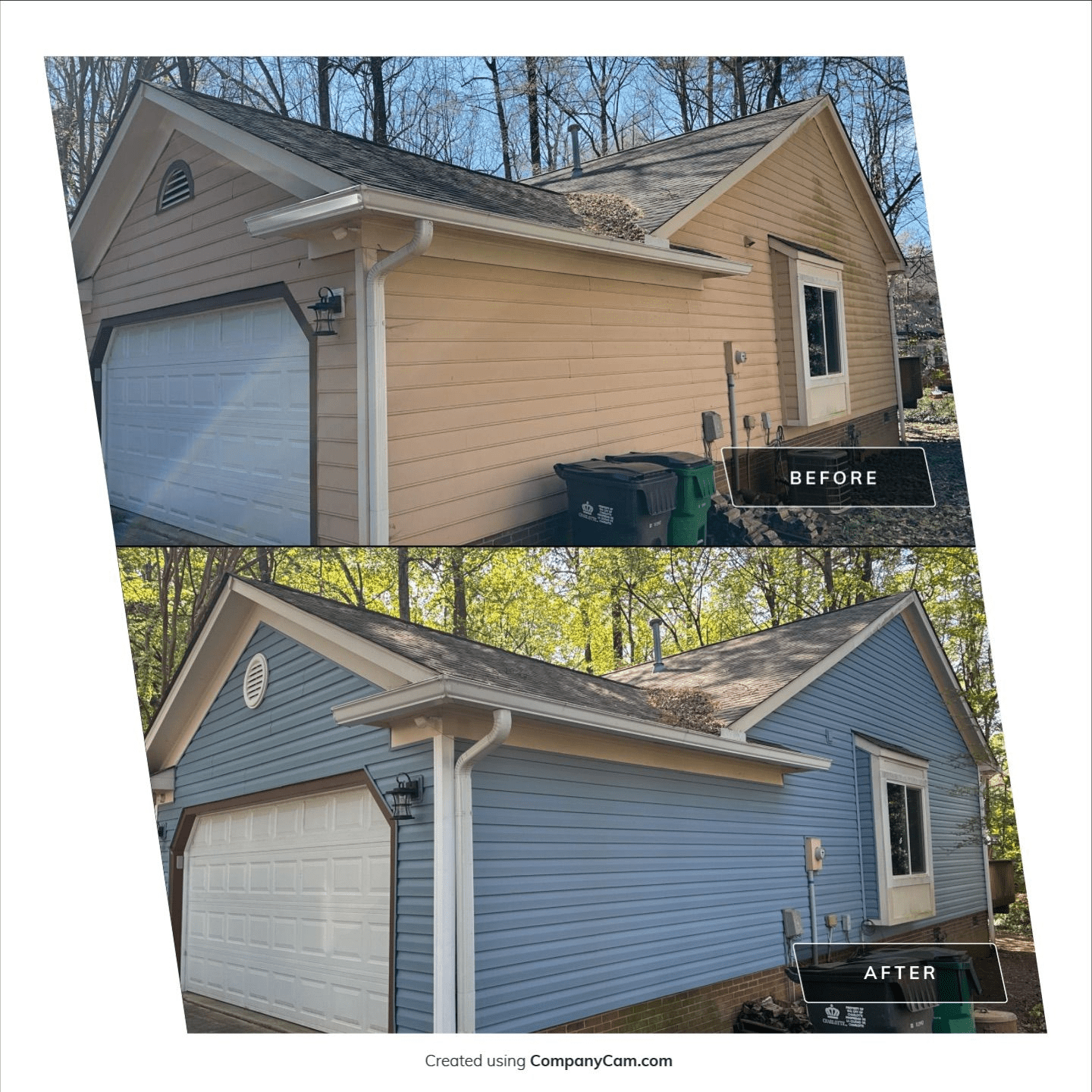 before and after of a siding installation project at a home